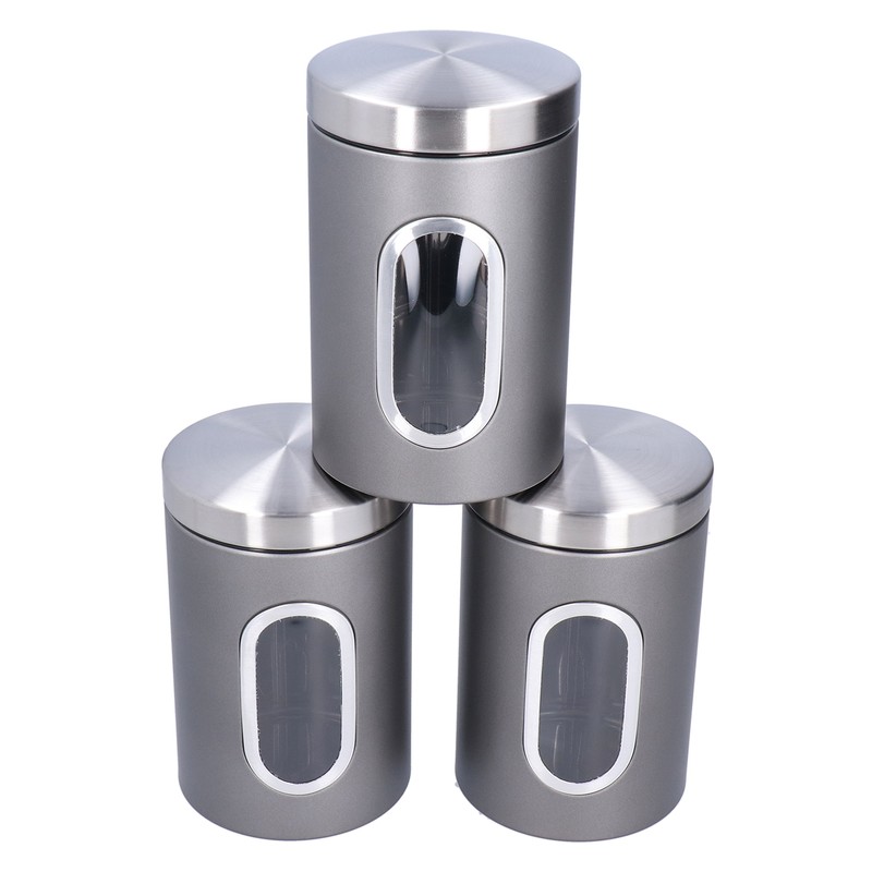 3Pcs Storage Jar Stainless Steel Food Tea Nut Container with