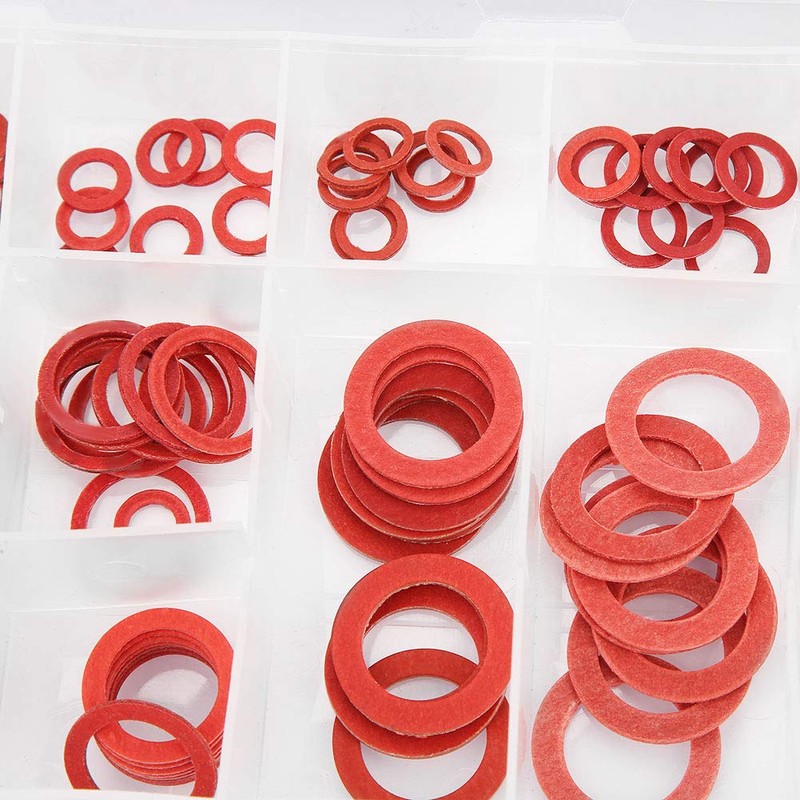 150Pcs Fiber Washer Insulation Flat Washer Assortment, 14 Sizes Red