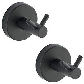 WENKO Duo Bosio Black Wall Hooks, Set of 2, High-Quality Wall Hooks Made of Painted Stainless Steel, Towel Hooks for Bathroom, Guest Toilet and the Whole Household, Attachment without Drilling,