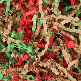 PATIKIL 1 LB Crinkle Cut Paper, Shred Packing Grass Cushion Paper Streamer for Wedding Birthday Christmas Craft Gift Boxes Bags Basket Filler (Each Bag 3.5 Oz), Red Green/Cowhide