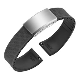 ULLCHRO FKM Rubber Watch Strap, Cut to Size Quick Release Fluororubber Watch Band Soft Replacement Watchband with Silver Milled Clasp for Men Women 18mm 19mm 20mm 21mm 22mm (19mm, Black