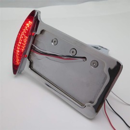 XHT(BC)- Motorcycle Chrome Flat Side Mounted License Plate Bracket w/Led Tail Light Brake Light 7/8" or 1" Axles For Suzuki///Yamaha V-Star Vstar 950 1100 1300 Classic Tourer