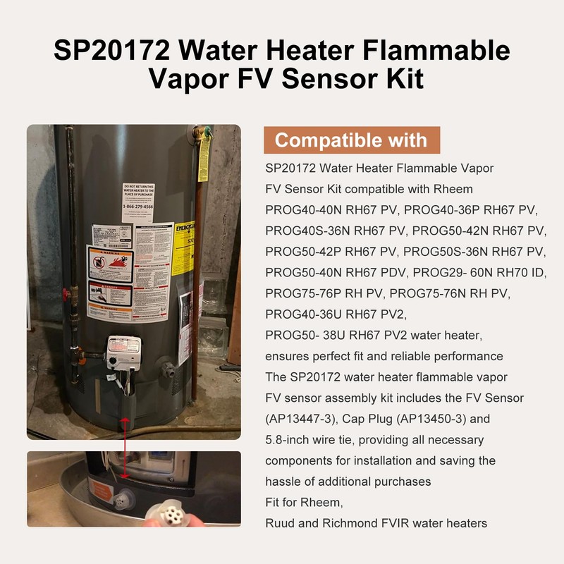 Powswopx SP20172 Water Heater Flammable Vapor FV Sensor Kit Replace