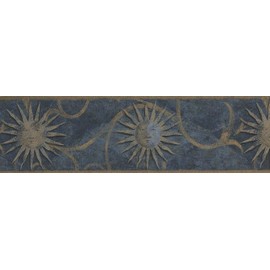 CONCORD WALLCOVERINGS ™ Prepasted Wallpaper Border Vintage Faces on Sun & Moon/Celestial Bodies/Damask Vine Blue Beige 6.75 Inch by 15 Ft ZA30138