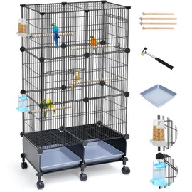 VISCOO Upgraded Encrypted 46-Inch Bird Cage, with Wooden Perches, Metal Parakeet Cage with Slide-Out Tray, Water Bottle&Feeder, Bird Cages for Parrot,Parakeets,Cockatiel,Lovebird,Small Mid-Sized Birds