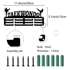 CREATCABIN Taekwondo Medal Hanger Metal Medal Rack Small Sports Awards Ribbons Holder Display Wall Mounted Decor 3 Rows Design Hold 40+ Medals for Women Athletes Player Race Home Badge 11.4x5.1 Inch