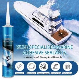 Marine Adhesive Sealant - Professional High Bond Strength for Boats, Hulls, and RV Roof, UV-Resistant, Waterproof, Fast Cure, for Above & Below Waterline - Complete with Gloves & Nozzle（10oz, 6Pack）