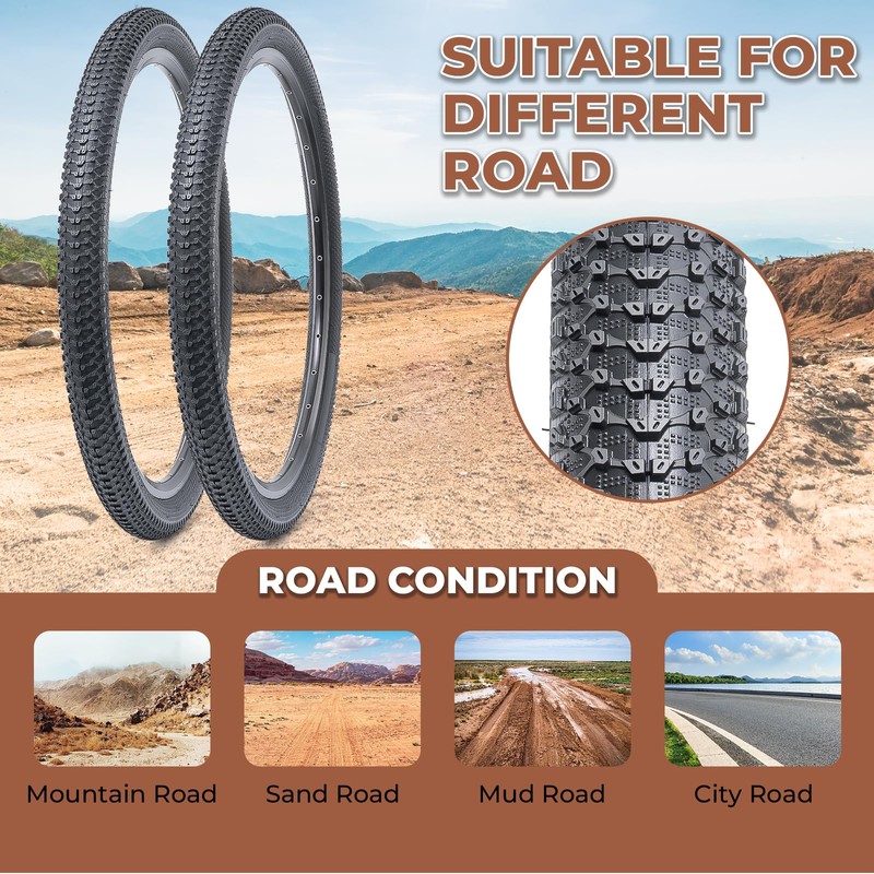 2 Pcs, 26x2.10 Bike Tires, Durable Folding 26 Inch 54-559