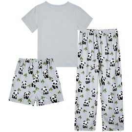 Kinberr Kids Pajamas Casual Soft Short&Long Pants Pajamas Set with T Shirt Novelty Grey Panda Printed Sleeepwear Outfis