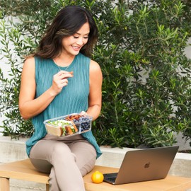 Bentgo® Glass Lunch Box - Leak-Proof Bento-Style Food Container with Airtight Lid and Divided 3-Compartment Design - 5 Cup Capacity for Meal Prepping, and Portion-Controlled Meals for Adults (Gray)