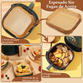 Ausein Papel para Freidora de Aire Cuadrado de 125Pzs, 7.9in Forro de Papel Desechable para Air Fryer de Grado Alimenticio, Papel para Hornear Antiadherente, para Freidoras, Hornos, Microondas y Sarté