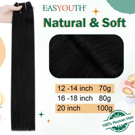 Easyouth Wire Hair Extensions Black Short Human Hair Wire Extensions Jet Black Invisible Fish Line Hair Extension Lightweight for Women 12Inch 70G