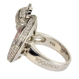 POMPÖÖS by Harald Glöckler G0268R/90/03/ (54 (17.2)) Rhodium-Plated Silver Crown Ring, Sterling Silver