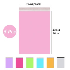 Large Pink Mailing Bags Postage Bags 17x23in,5P Self Seal Strong Parcel Bags for Clothes,45 * 60cm Waterproof PE Poly Postal Bags for Clothes Packaging Mailing Bags Shipping Bags (New Material)