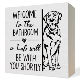 ATBWGT Funny Labrador Retriever Bathroom Wooden Box Sign,Gifts for Labrador Dog Lovers,Lab Dog Wood Block Plaque Signs for Bathroom Toilet Restroom Desk Table Shelf Decor, 5x5 Inch