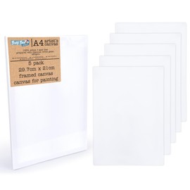 abeec A4 Artist Canvas 5 Pack | 100% Cotton Acid-Free Framed Canvas for Painting | 280gsm Pre-Stretched Canvas Board | 29.7 x 21cm Art Panels for Acrylics & Oils