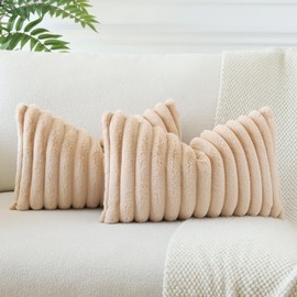 Soleebee Set of 2 Throw Pillow Covers Soft Cozy Velvet Pillowcase Faux Rabbit Fur Cover for Couch Sofa Bed Chair Home Decorative Pillows Cover (12x20 Inch, Camel)