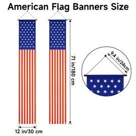 G2PLUS USA Flag Door Banner - 2 Pack White Red Blue Hanging American Flag Banners Patriotic Decor for Veterans Day, Independence Day, Memorial Day Indoor Outdoor Decoration(12x71 Inch)