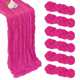 Camino de Mesa de Gasa Bohemia de 3 M, Color Rosa Intenso, Paquete de 6, 35 X 120 Pulgadas, Estilo Rústico, Transparente, para Decoración Romántica de Bodas, Baby Showers Y Fiestas.
