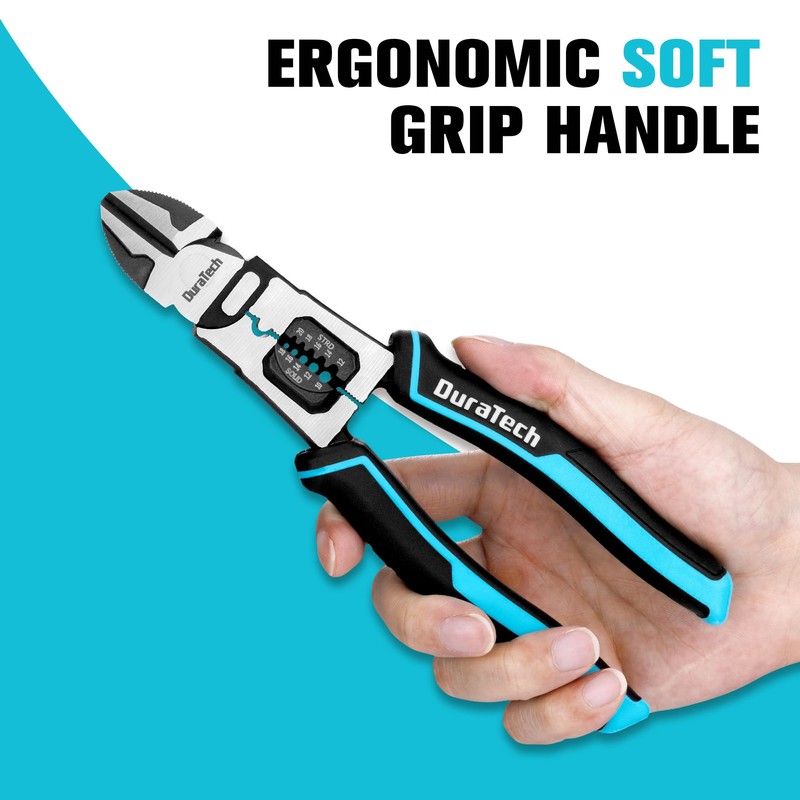 DURATECH 4-in-1 Diagonal Cutting Pliers, 8" Multifunction Heavy Duty Side-Cutting