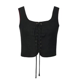 CAMDOM Women's Renaissance Lace-Up Vest Steampunk Gothic Vest Cosplay Costume, Black+red, XL
