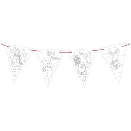 Tallon International Colour Your Own Christmas Bunting - Craft Kit - 8 Paper Flags with Images to Colour,White(XK0078)