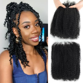 16 Inch Afro Kinkys Bulk Human Hair Kinky Curly Braiding Hair for Mini Twist 50g/Pack Natural Black 4C Dreadlock Extensions for Permanent Sister Locs/Mini Twists/Braids/Repair Can Dye and Bleach