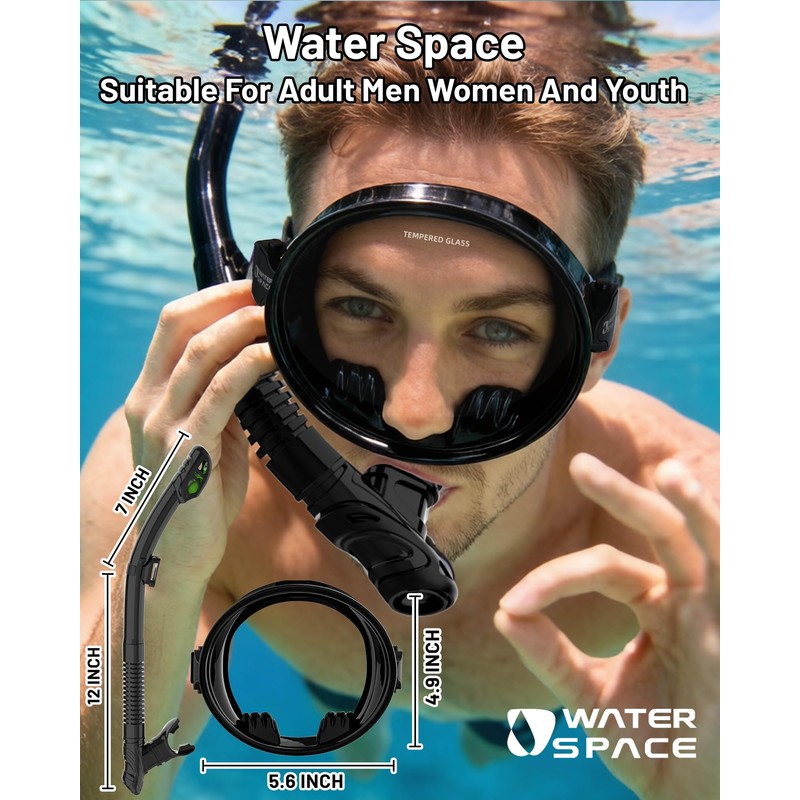 Snorkeling Gear Adults Women Men Youth Dry-Top Diving Mask Tempered