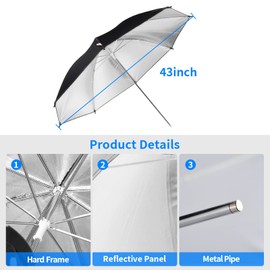 Soonpho Photography Umbrella Lighting Kit, 2 Pack 43inch/109cm Soft Umbrella(White&Silver) with Light Stand,Flash Bracket U-Shape, Carry Bag for Studio/Outdoor Photo and Video Lighting Accessories