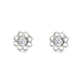 Women's & Children's Flower Stud Earrings - White Gold 9 Carat (375) - Gift Box, White Gold Sterling Silver