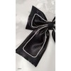 Elegant Black Satin Hair Bow with Rhinestone Trim, Large Decorative