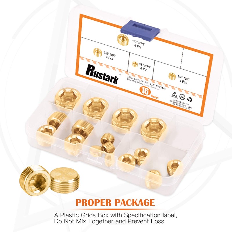 Rustak 6 Pcs 3/4" Brass Pipe Plugs, NPT Brass Pipe