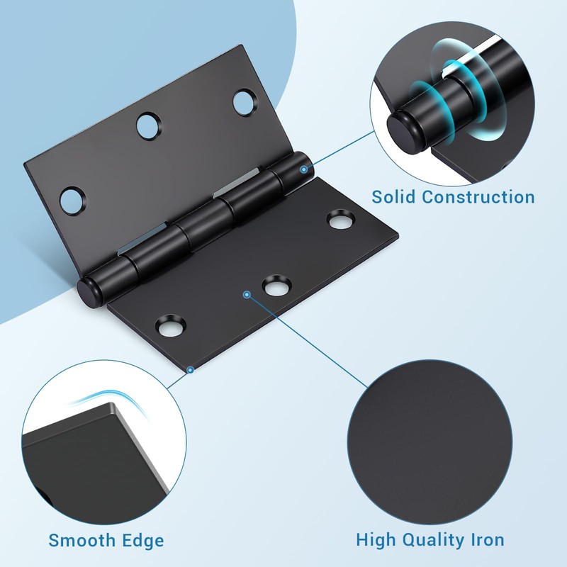 KNOBWELL 10 Pack Matte Black Door Hinges 3.5" X 3.5"
