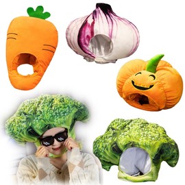 Vegetables, Headwear, Cosplay, Pumpkin, Broccoli, Carrots, Onions, Halloween, Costume, Hat, Headwear, Costume, Accessory, Cute, Fluffy, Funny, Events, Parties, Cosplay Props Photographic, Funny Goods