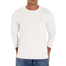 Hisir Mens Jumpers Knit Winter Warm Casual Waffle Lightweight Wool Sweaters Tops Long Sleeve Knitwear Pullover Jumper for Men (White, L)