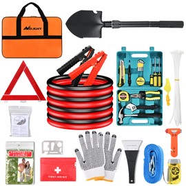 Nilight Car Emergency Kit with Jumper Cable Repair Tool Sets and Foldable Shovel,Roadside Safety Assistance Essential Tools for Travel Camping Outdoor Cars Truck SUV RV