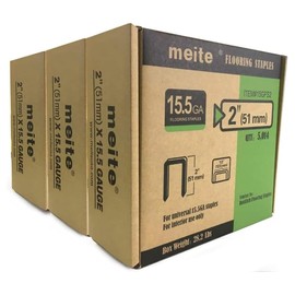 meite 15.5 Gauge Flooring Staples 2-Inch Length, Hardwood Type 1/2-Inch Crown Galvanized Collated Flooring Staples for Flooring Stapler (5,014 Counts/Box, 3 Boxes)