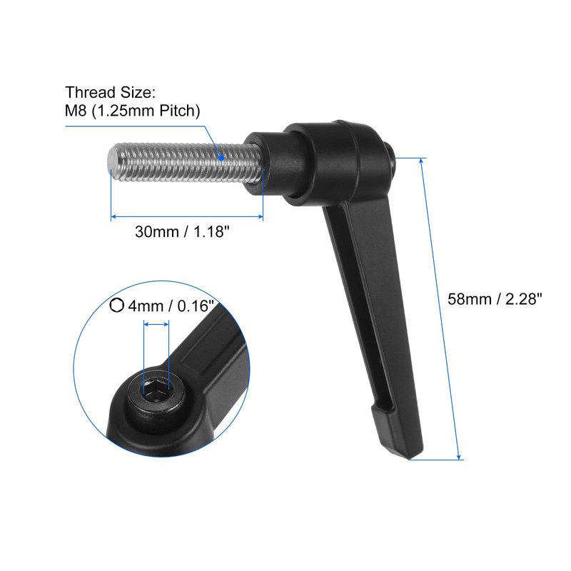 sourcing map 2pcs Clamping Lever Handles, M8 x 30mm 304