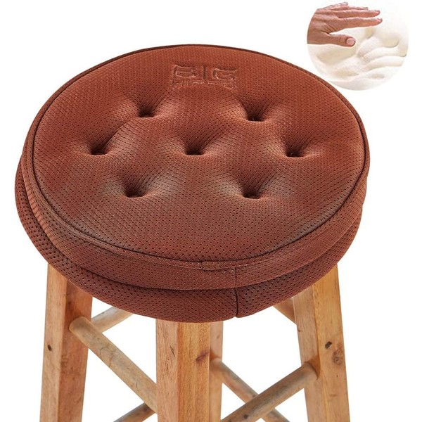 Big Hippo Bar Stool Round Cushion Cover,Memory Foam Nonslip Backing Seat Cover with Elastic Band 12inch Chair Cushion,Suitable for Kitchen Stool,Wooden/Metal Breakfast Bistro Bar Stool-Brown