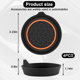 HZEL Car Cup Holder Coasters, 4PCS Non Slip Waterproof Vehicle Water Bottle Pads, Recessed Automotive Interior Drink Mat Decoration Accessories, Universal for SUV Sedan Truck (Orange/Black)