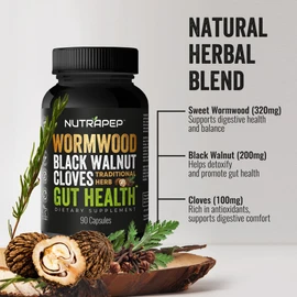 Wormwood Black Walnut Clove Capsules - Natural Detox Gut Cleanse - Digestive Health & Intestinal Support - Advanced Wormwood Combination Walnut Herb Extract Supplement for Adults