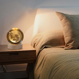 Elancee 3D Crystal Ball Night Light, Transparent Crystal Decor with Wooden Base, 6cm Diameter, Warm LED Light for Bedroom (Moon)