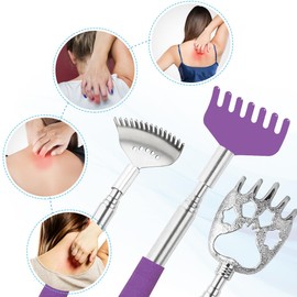 Yeipis 3 Pack Different Back Scratcher Metal Portable Telescoping Back scratchers with Rubber Handles, Extendable Back Massager Tool with Beautiful Box Stocking Stuffers for Men Women（Purple）