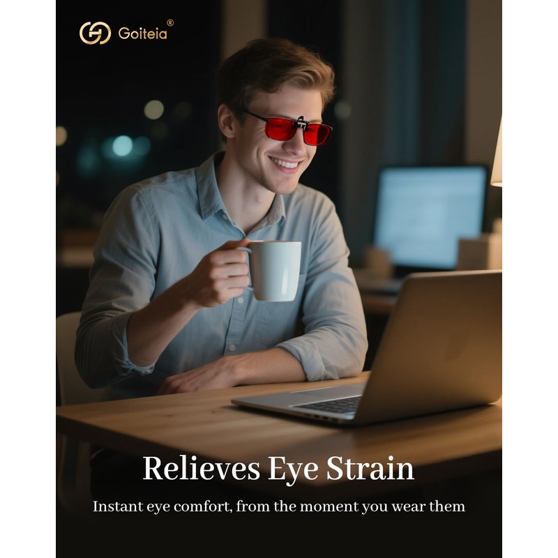 Goiteia Red Clip on Blue Light Blocking Glasses for Sleep-Block
