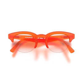 LONDON MOLE® Courier Fashion Glasses | Zero's with Clear Lenses | Modern Vintage Browline Frame | Men Women Unisex | Spring Joints, Rubberised fluorescent transparent orange