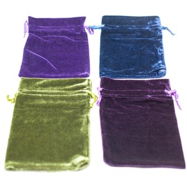 Huji Luxurious Cloth Velvet Soft Tarot Magic Drawstring Bags Jewelry Pouch Bags Tarot Card Size Dice Bags Bundle of 4: Moss Green, Navy Blue, Purple, and Indigo 6" X 9" (1, Pack of 4)