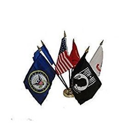 Ant Enterprises USA Military Pow Mia 6 Flags 4"x6" Desk Set Table Stick Gold Base