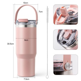 Homealexa Insulated Tumbler 900ml/30oz 304 Stainless Steel, Double Wall Vacuum Design with Leak-Proof Lid and Straw, Perfect for Cold & Iced Beverages Pink