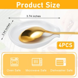 Irenare 4 Pcs Ceramic Spoon Rest for Stove Top 3.74 x 3.54 Inch Porcelain Spoon Holder Utensil Rest Dishwasher Safe Cradle for Home Kitchen Accessories (White)