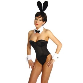 Yourdesignerz sexy Hasen Kostüm Bunny-Kostüm Damen schwarz-weiß S-L Verkleidung sexy mit 1 Paar Manschetten, Kragen, Haarreif mit Ohren